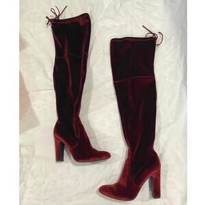Unisa Over the Knee Burgundy Red Velvet Velour Boots Size 6.5